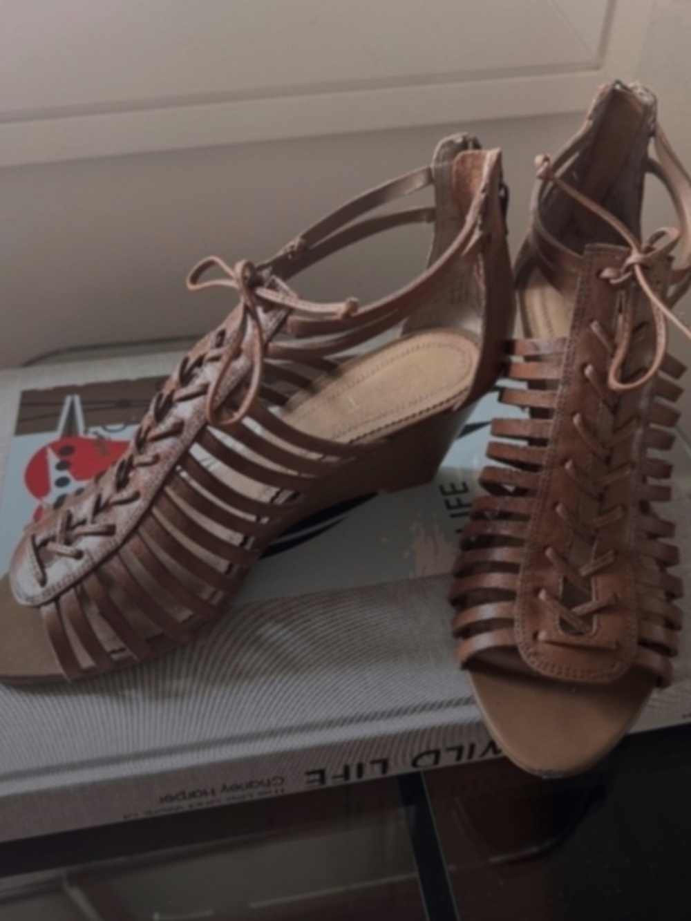 LOFT Leather Lace-Up Wedge | Cognac Brown | Size 8.5